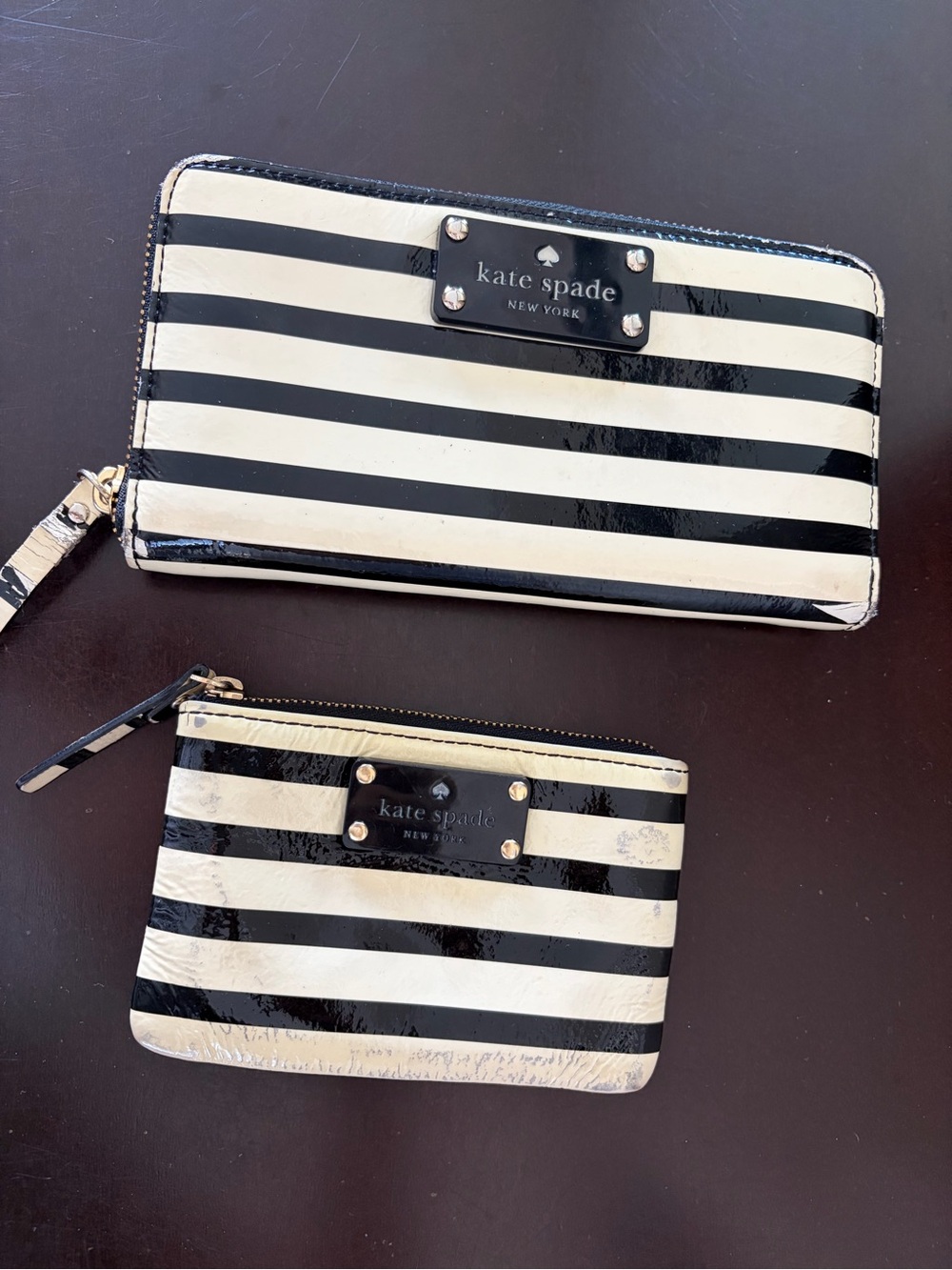 kate spade Black and Cream Stripe Zip Wallet & Coin Purse Set